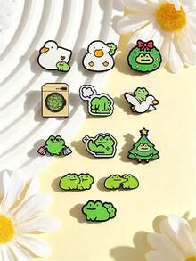 12pcs Cute Cartoon Frog Enamel Pins Set, Fun Christmas Muscle Shopping Frog Badges, Fashion Clothing Backpack Accessories, Gift For Frog Lovers - Multicolor - View 4