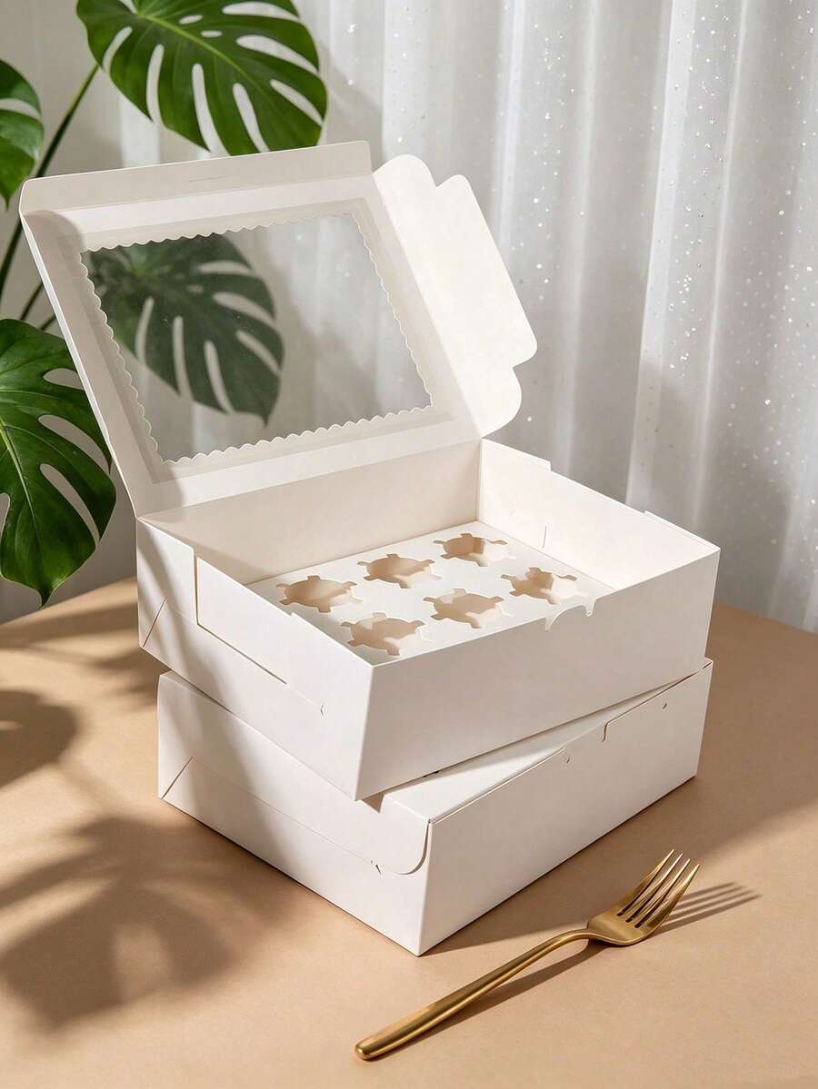 8/4/3pcs/1PC Paper Candy & Cookie Box With Window, 12-Cup Muffin Box, Large Candy & Cookie Box, Suitable For Birthday, Wedding, Valentine's Day Gift Packaging - White - View 1