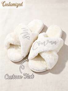 Personalized Plush Slippers Gift, Suitable For Women, Girlfriend, Wife, Bachelorette Party Gift, Mother's Day Gift, Comfortable Spa, Pajama Party, Wedding Favor - Multicolor - View 2