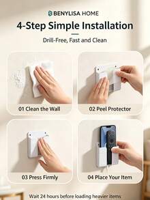 2‑In‑1 No Drill Wall Storage Combo Set, Self‑Adhesive Wall‑Mount Phone & Remote Control Holder + Magnetic Remote Wall Sticker, Multi‑Purpose Home Organizer For Bedroom Living Room - Phone Remote Control Stand - View 4