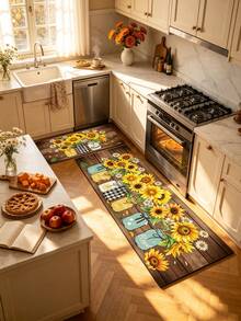 1pc 2D Autumn Floor Mat, Vintage Sunflower Pattern Diatomaceous Earth Mat, Super Absorbent, Non-Slip, Perfect For Bathroom, Kitchen And Dining Room, Quick Dry, Machine Washable, Perfect Gift For Home Decor And Bathroom Mat, Autumn Gift! - Multicolor - View 2