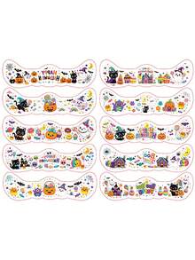 10 Sheets, Face Cheek Temporary Tattoo Stickers, Halloween Series, Colorful Pumpkin Ghost Bat Spider Black Cat Patterns, Face Temporary Makeup Fake Tattoo Stickers For Halloween Parties - Yellow - View 7