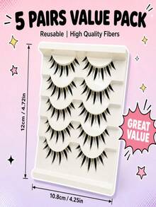 5 Pairs Cartoon Full Strip False Eyelashes, Lightweight And Delicate Synthetic Fiber, Self-Adhesive Strip No Glue Needed - Washable And Reusable, Quick Application For Thick Wild Cartoon Eyes, Suitable For Daily Hot Girl Makeup - View 5