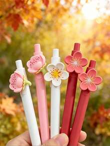 5/1pc 3D Cute Flower Neutral Pens, Cherry Blossom/Peach Blossom Pens, Creative Cute Flower Click Pens, High-Quality Student Neutral Pens & Ballpoint Pens, Back To School Gift For Students And Friends - Multiple Styles - View 3