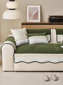 1 buah Sarung Sofa Warna Polos dengan Hiasan Rumbai, Ramah Hewan Peliharaan, Dapat Dicuci dengan Mesin, Cocok untuk Teras, Beranda, Ruang Tamu, Kamar Tidur, Cocok untuk Sofa 1/2/3/4 Dudukan dengan Sandaran Tangan dan Sandaran Punggung - Hijau - View 4