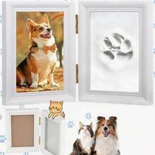 1PC Pet Paw Print Photo Frame Without Colorful Accessories And Letter Board, With Clay Impression Kit, Paw Print Making Kit, Cat Or Dog Memorial Keepsake Gift, Pet Home Decor, Wooden Desktop Photo Frame, Pure White - Maple - View 9