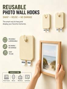 1pc No-Drill Picture Frame Hook, Strong Adhesive Wall-Mounted Poster Holder, Suitable For Wedding Photos, Home Decor And Wall Art - Easy Installation, Damage-Free Removal, Photo Storage Rack, Easy Wall Mounting Without Damaging Walls, Multi-Functional Hook - A - View 3