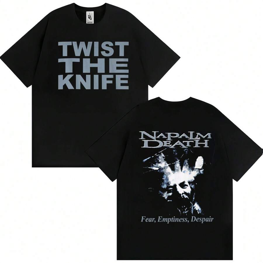 Napalm Death Unisex Tee, Retro Fear Emptiness Despair Artwork Double Sided Print Black Short Sleeve Top, Casual Metal Fan Merch Shirt For Music Lovers - Black - View 1