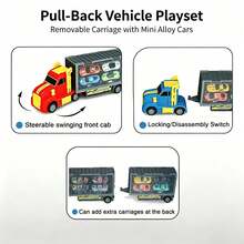 Mainan Truk Pengangkut Kontainer Inertia untuk Anak-Anak dengan Kabin Penyimpanan, Termasuk Mobil Balap Mini Paduan Logam, Model Kendaraan Angkut Barang Simulasi, Mainan Interaktif Orang Tua-Anak untuk Anak Laki-laki, Hadiah Ulang Tahun dan Liburan yang Ideal - MultiWarna - View 7