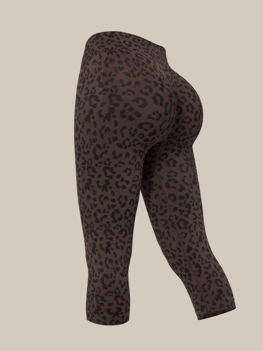 TimeOff Women's 1pc Leopard Print Tummy Control Butt Lifting Slim Fit Sports Mid-Length Shorts - Brown - View 1