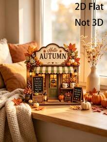 Autumn Coffee Shop Decor 2D Flat Autumn Farmhouse Style Coffee Bar Decoration Rustic Pumpkin Storefront Sign Cozy Autumn Multi-Layer Tray Decor - Multicolor - View 4