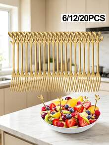 2/4/6/12/20pcs Stainless Steel Dessert/Fruit Forks With Leaf Shaped Handle, Suitable For Home Tea Time & Cafe - Silver - View 6