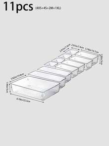 1/7pcs/11pcs/18pcs Transparent Drawer Storage Boxes Multi-Specification Free Combination, Cosmetics Jewelry Stationery Miscellaneous Items Classification And Organization, PET Odorless Non-Slip Divider Box Home Desktop Drawer Organizer Multi-Purpose, Used For Brushes, Jewelry, Lipstick, Different Compartments To Place Cosmetics, Small Tools, Very Suitable For Vanity, Office Drawer - Clear - View 12