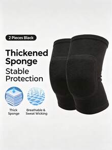1 Pair Thickened Foam Sports Knee Pads, Black With White Trim, High Elasticity Fit, Anti-Collision Cushioning Stable Protection, Suitable For Outdoor Cycling Men - Multicolor - View 10