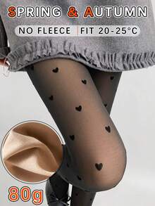 Heart Print Sheer Tights For Women, 80g Non-Fleece 120D High Elasticity Anti-Slip Butt-Lifting Pantyhose, Slimming For Spring/Autumn Daily Wear And Party - Multicolor - View 2
