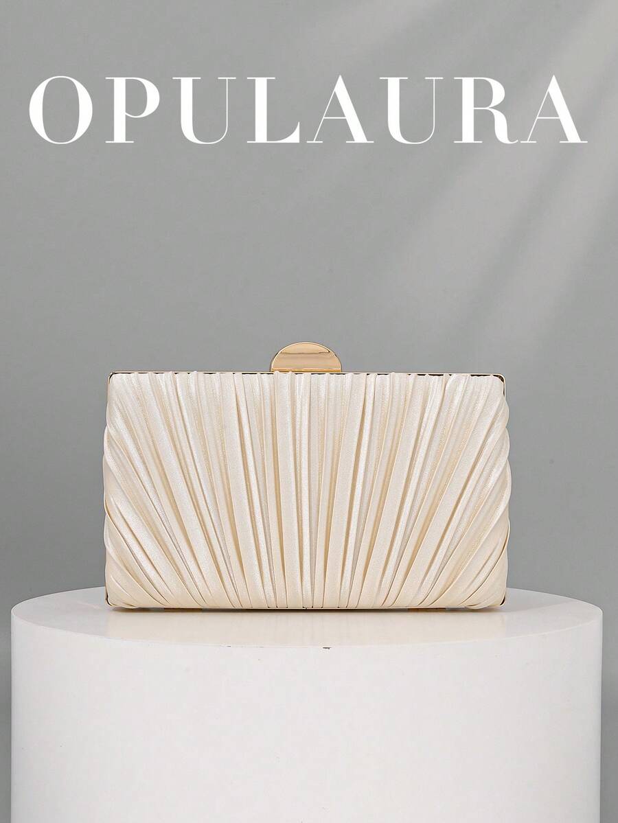 OpulAura 1 件复古优雅缎面宴会手拿包,褶皱设计时尚晚会钱包,迷人精致的正式场合手提包,高端盒形小包,适合派对/婚礼/正式晚宴,配有链条肩带,可单肩/斜挎 - 杏色 - 查看 1