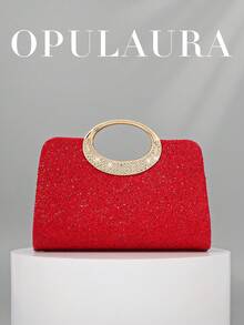 OpulAura 水钻装饰时尚女士晚装包，闪亮奢华钻石镶嵌手拿包，适合晚会、派对、舞会、生日、婚礼作为礼物 - 紅色 - 查看 1