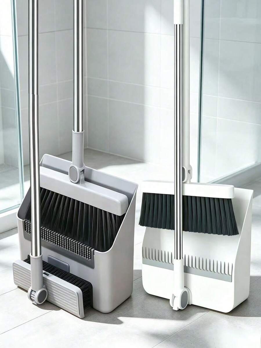 Foldable Broom & Dustpan Set (2 Pieces), Multi-Functional Cleaning Tool; Suitable For Living Room, Bedroom, Bathroom And Carpet & Hardwood Floors; Made Of Durable Plastic Material, Bristles Do Not Fall Out; Perfect For Home, Office, School And Dorm Use; Ideal Christmas Gift And Cleaning Helper. - Broom and Dustpan - View 1