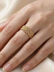 CHICAT Vintage Chunky Gold Beaded Open Ring, Multi-Layer Bubble Mesh Exaggerated Finger Ring, Fashion Jewelry - Gold - View 5