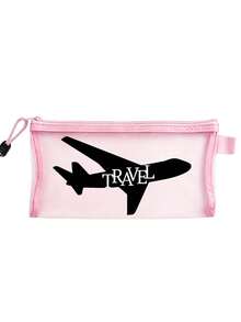 Lightweight Mesh Zipper Pouch With "Travel", Travel Print Makeup Bag,Multifunctional Storage Pouch, Portable Toiletry Storage Organizer For Cosmetics, Stationery & Travel Essentials,For Travel Vacation Daily Use - Multicolor - View 16