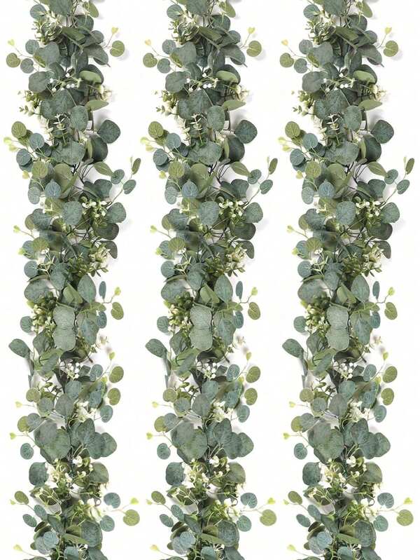 1/2/4pcs Extra Long Artificial Eucalyptus Garland With Baby's Breath, Green Faux Floral Vine, Suitable For Easter, Mother's Day Decoration, Room Decor, Bedroom Decor, Wedding Party Decor, Table Runner Decor, Mantel Decor, Bathroom Decor, Home Decor (Handmade Product, If Some Fall Off, It's Normal, Can Be Reinserted Into Branches, Does Not Affect Use)