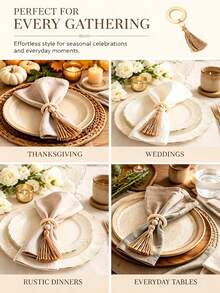 1-24pcs Wooden Tassel Napkin Rings, Bohemian Rustic Style Napkin Holders, Daily Table Decor, Suitable For Christmas Holidays, Thanksgiving Feast, New Year Celebration, Wedding Reception, Dinner Party Table Setting, Holiday Home Kitchen Decoration - Multicolor - View 7