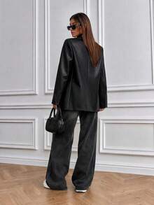 Women's Black Crocodile Pattern Double-Breasted Blazer With Pockets, Fashionable And Versatile - Black - View 3