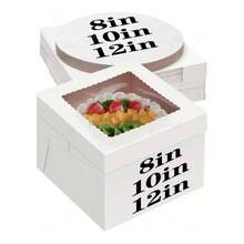 10pcs/1pc Cake Box With Cake Base (10 Boxes And 10 Bases), 12x12x8 Inch/10x10x8 Inch White Baking Box, Suitable For Cakes, Cookies, Pastries, Pies, Weddings, Birthdays, Halloween, Etc. - A-White - View 2