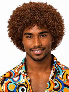 8-Inch Short Afro Kinky Curly Wig For Men, High Temperature Synthetic Curly Wig, Fashionable Natural Look, Fluffy And Comfortable, Suitable For All Men, Suitable For Halloween, Music Festivals And Other Holiday Cosplay - Multicolor - View 3