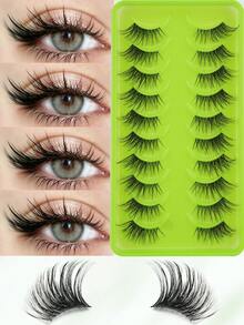 10 Pairs Natural Half Eyelashes, Lightweight And Soft, Create Cat Eye Makeup Effect, Naturally Extend Eye Corners, Transparent Lash Roots, Durable And Reusable, Cat Eye Half Eyelashes, Beautiful And Natural - Black - View 1