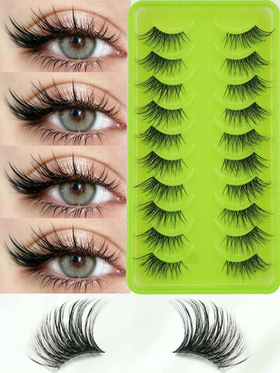 10 Pairs Natural Half Eyelashes, Lightweight And Soft, Create Cat Eye Makeup Effect, Naturally Extend Eye Corners, Transparent Lash Roots, Durable And Reusable, Cat Eye Half Eyelashes, Beautiful And Natural - Black - View 1