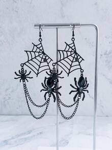 1 Pair Spider Web Hollow Tassel Earrings Dark Punk Niche Exaggerated Halloween Earrings European & American Style Jewelry - Black - View 6