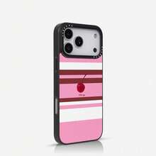 1pc Minimalist Striped Cherry Pattern Phone Case, Compatible With Phone 16 Pro Max, 15 Pro Max, 14 Pro Max, Korean-Style High-End Fashion Fun Phone Case, Shockproof Anti-Drop Frame, 2-In-1 Hard Shell Back Cover, Compatible With 17/18/17Pro/17Promax/11/12/13/14/15/16 Pro Max Plus, Elegant Design Suitable For Men And Women, Perfect Gift For Girlfriend On Christmas, Valentine's Day, Easter, Wedding Season And Birthday! - Multicolor - View 5