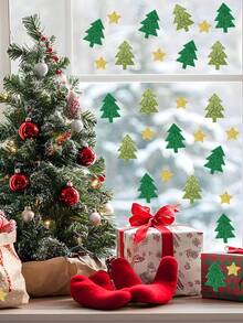100pcs Glitter Christmas Tree & Confetti Self-Adhesive Stickers, Green Christmas Tree & Gold Star Pattern, Suitable For Table Scattering, Gift Decoration And DIY Crafts, Perfect For Christmas & Winter Theme Parties - One Size Fits All - View 4