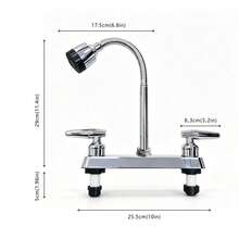 Kitchen Sink Faucet With Flexible Gooseneck Sprayer, Dual Handle Hot And Cold Water Mixer Tap, 3-Hole Deck Mount Kitchen Faucet - Silver - View 6