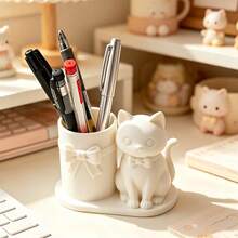 1pc 3D Printed Bowknot Cute Cartoon Cat Pen Holder, Suitable For Children's Desks In Schools And Daycare, Partitioned For Organization And Sorting - Multicolor - View 5