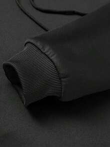 2pcs Men's Solid Color Warm Sweatshirt Set, Autumn/Winter Fleece Hooded Pullover & Long Sleeve Pants - Black - View 8