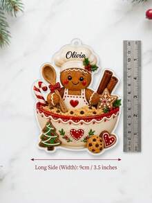 1pc Personalized Custom Name Gingerbread Chef Christmas Ornament, Custom Text Print, Cute Baking Themed Hanging Pendant, Christmas Holiday Gift For Family Friends, For Christmas Tree Home Party Decoration - Multicolor - View 3