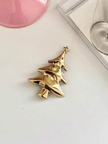 1pc Stainless Steel 18K Gold Christmas Tree Brooch - Gold - View 2