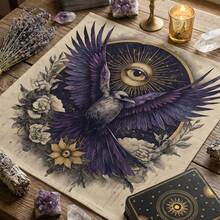 1pc Raven All‑Seeing Eye Tarot Cloth, Vintage Gothic Floral Altar Tablecloth, Mystic Crow Divination Mat, Witchy Occult Spiritual Home Decor Tapestry - Multicolor - View 4