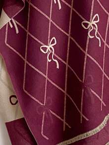 1pc Faux Cashmere Elegant Design Rhombus Grid Bowknot Pattern Jacquard Warm Scarf For Women, Air Conditioning Room Blanket, Autumn/Winter Outdoor Travel Cold Protection Neck Warmer, Soft Decorative Scarf Shawl Dual-Use, Suitable For Daily Matching, Top Gift Choice - Burgundy - View 3