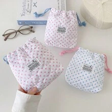 Minimalist Polka Dot Drawstring Makeup Bag, Girl's Cinched Top Skincare Storage Pouch, Portable Travel Organizer Bag - Rectangle - View 7