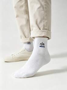 1/5 Pairs Men's Snow Mountain Letter Solid Color Short Socks, Sweat-Absorbent Breathable Casual Sports Socks, Suitable For Daily Wear, Sports, Back To School Season, All Seasons - Multicolor - View 6