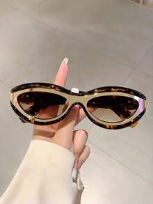 1 Pair Fashion Small Frame Personalized Leopard Print Glasses, Suitable For Women's Family Outings, Travel, Beach, Music Festivals And Daily Wear In Autumn/Winter - Brown - View 4