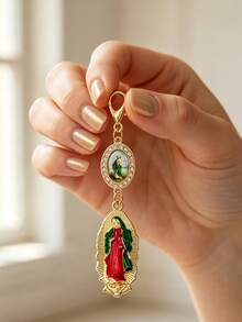 St. Benedict Keychain, Key Ring, Decorated With Small Flower Cross, Pearl And Diamond Amulet - Cross Keychain, Bag Charm, Cross Pendant, Decorative Wallet Backpack Accessory, Earphone Case Accessory, Decorative Keychain With Ring Clip, Suitable For Luggage And Car - Single Piece Ornament, Inlaid With Pearl, Diamond And Romantic Elements, Unique Gift For Thanksgiving And Christmas For Family, Mother, Female Friends Or Even Yourself - Multicolor - View 2