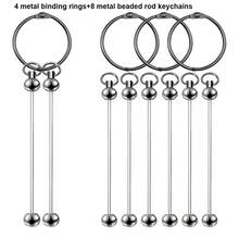 12pcs Alloy Beaded Keychain Set, Loose Leaf Binder Rings And Blank Beaded Keychains With Double Bars, Suitable For DIY Keychains, DIY Crafts, Handbag Backpack Shoulder Strap Pendant Decoration, Key Chains, Lanyards, Holiday Gifts (4 Colors Available) - Book Ring Double Screw - View 7