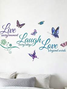 1 buah Stiker Dinding PVC Perekat Diri, Stiker Dinding Tahan Air dengan Slogan Kreatif dan Gambar Kupu-kupu untuk Ruang Tamu, Stiker, Stiker Dinding, Stiker Vinyl untuk Dekorasi Rumah, Item Dekorasi Musim Semi untuk Menyegarkan Rumah Anda - beraneka warna - View 3
