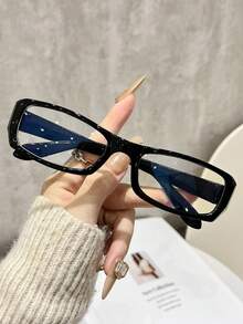 Women Vintage Y2K Rectangular Glasses 1 Pair Black Transparent Frame For Commute Beach Workplace Daily Styling - Clear - View 7
