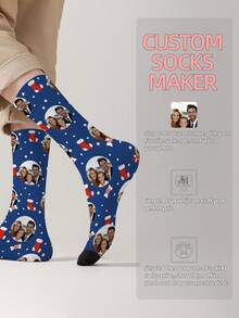 1 Pair Customizable Men's Mid-Calf Socks With Face Pattern, Can Print Any Face On Socks, Personalized Photo Socks, Fun Customized Image Mid-Calf Socks, Suitable For Valentine's Day, Birthday, Gift, Halloween And Other Occasions, Personalized Christmas - Multicolor - View 11