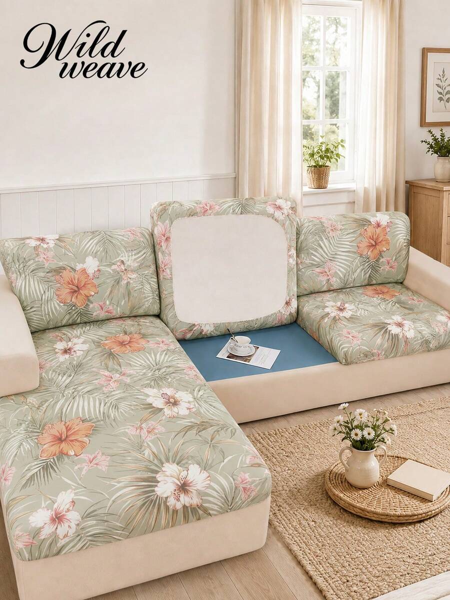 1pc Minimalist Modern Printed Milk Silk Elastic Sofa Cushion Cover, Suitable For All Seasons